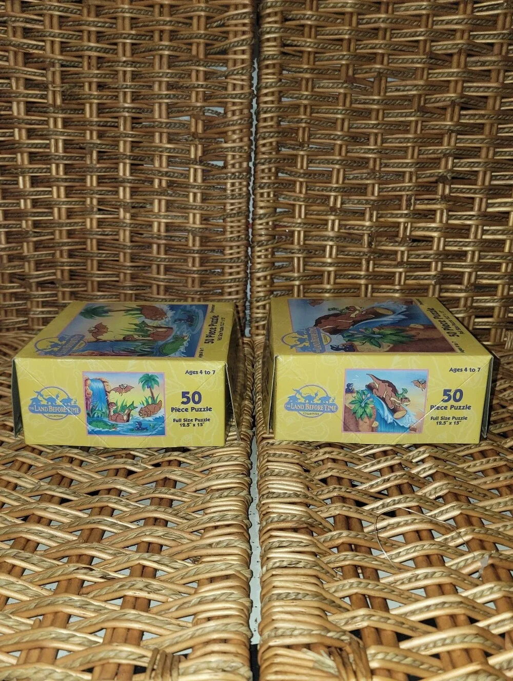 2 Vtg The Land Before Time 50 Piece Puzzle Complete Pressman Box Tops Unglued